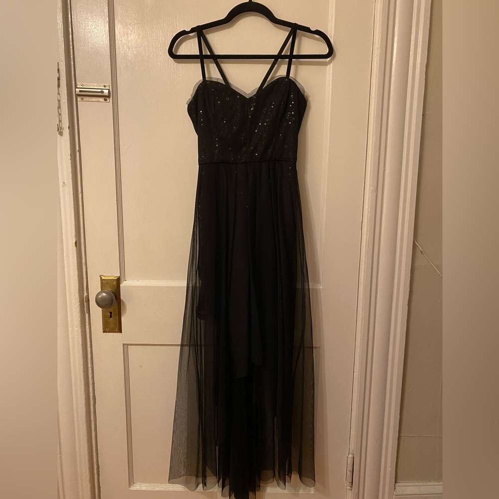 Max and cleo black sequin high-low dress